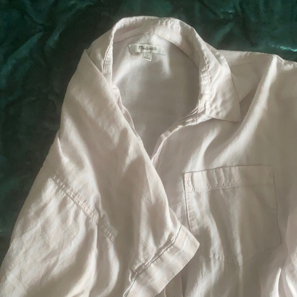 Madewell Crop Buttondown Size L Pink and White